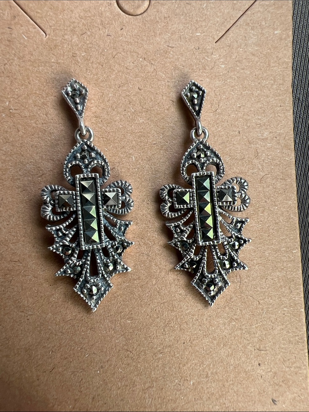 Vintage 925 sterling silver marcasite drop earrings
